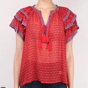 Ulla Johnson 'Freya' Flutter Sleeve Top 100% Silk